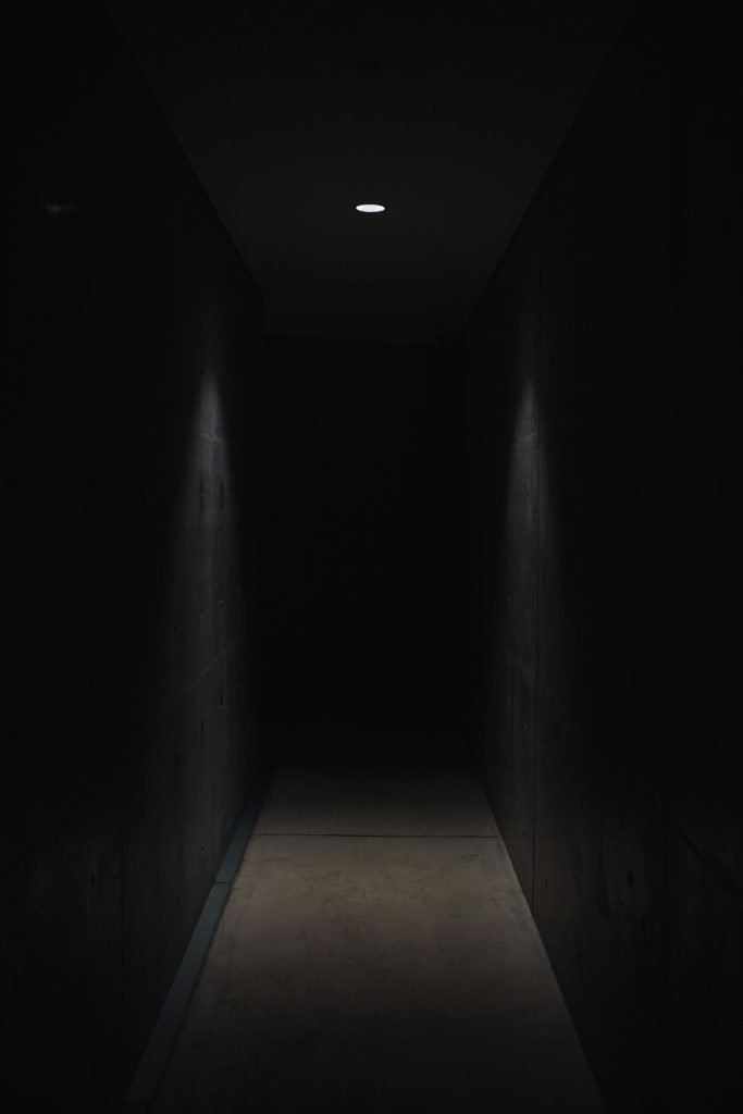 Dimly lit narrow corridor leading into darkness — symbolizing the unknown, hidden dangers, and suspenseful moments in true crime investigations.

